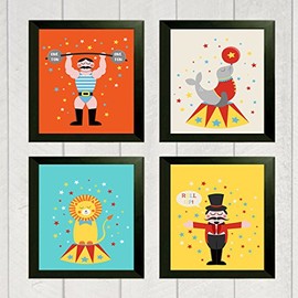 Silly Goose Gifts Fun Circus Children Wall Art Decor (Set of Four) Vintage Retro