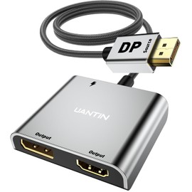 UANTIN DisplayPort to HDMI and DisplayPort Adapter | 4K 60Hz DP Splitter Extended Display Adapter for DP and HDMI Monitors,Display Port 1 in 2 Out Splitter for PC NVIDIA, AMD