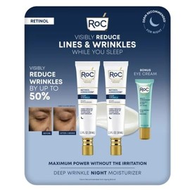 RoC Retinol Correxion Deep Wrinkle Night Cream, 2.6 fl oz Total (2-Pack of 1.3 fl oz), with Bonus Eye Cream 0.4 fl oz