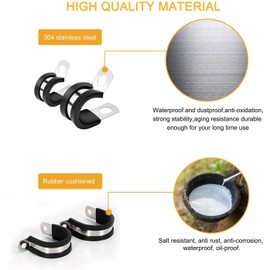 LTI Universal 10 Pack 1.75 inch Stainless Steel Cable Clamp, Rubber Cushioned Insulated Clamp, Metal Clamp, Tube Holder Fastener for Tube, Pipe or Wire Cord Installation (10pcs 1.75")