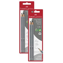 Faber-Castell 111997-2 Jumbo Grip Pencils, Hardness: B, Barrel Colour: Silver (2 Packs)