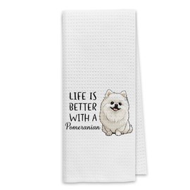 Dibor Life is Better with A Pomeranian Kitchen Towels Dish Towels Dishcloth,Cute Puppy Dog Absorbent Drying Cloth Hand Towels Tea Towels for Bathroom Kitchen,Dog Lovers Girls Women Gifts