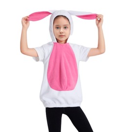 Kids Rabbit Costume Fuzzy Hooded Vest Animal Costume Cute Little Bunny Easter Outfit for Boys Girls (White, 3-4 Years)