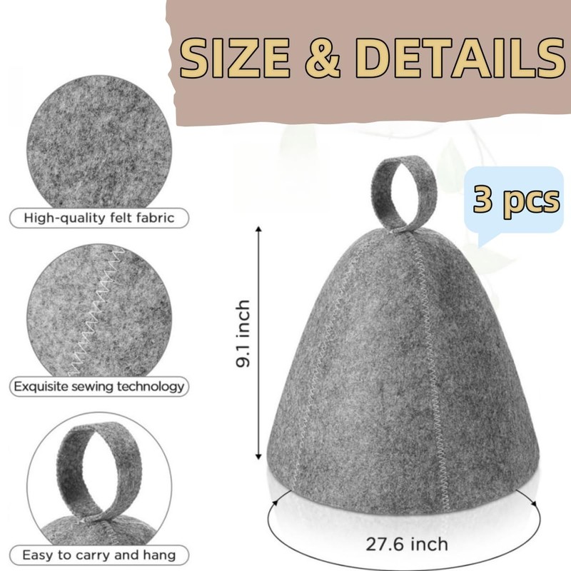 Jindizi 3 Pcs Wool Sauna Hat for Men & Women