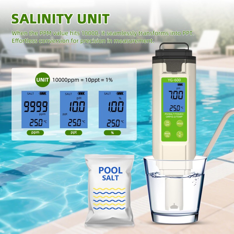 7 in 1 Pool Salt Tester, Digital Salinity & pH