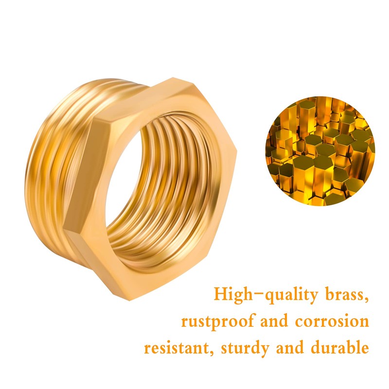 4 Pieces Reducer Adapter, Brass Thread Adapter Hex Water Pipe