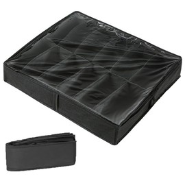 GJIE Under Bed Shoe Storage Organiser, Folding Under Bed Shoe Box with Transparent Lid Fits 12 Pairs Total - Underbed Storage Solution (1 Pcs Black)