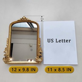 Vintage Makeup Mirror, Vanity Desk Mirror Antique Traditional Tabletop Mirror, Standing, Hang or Wall Mounted, Adjustable Dress-up Mirror, Gold Decor Mirror for Living Room,Bedroom (gold, 12*9.8 in)