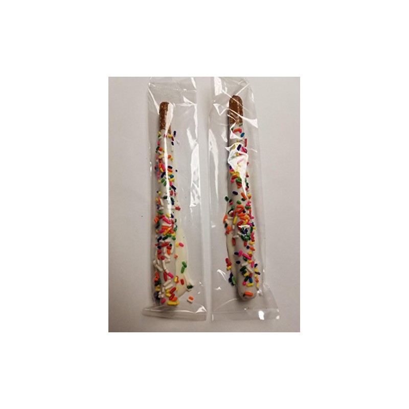 Chocolate Covered Pretzel Rods White Chocolate Rainbow Sprinkles Pieces 16