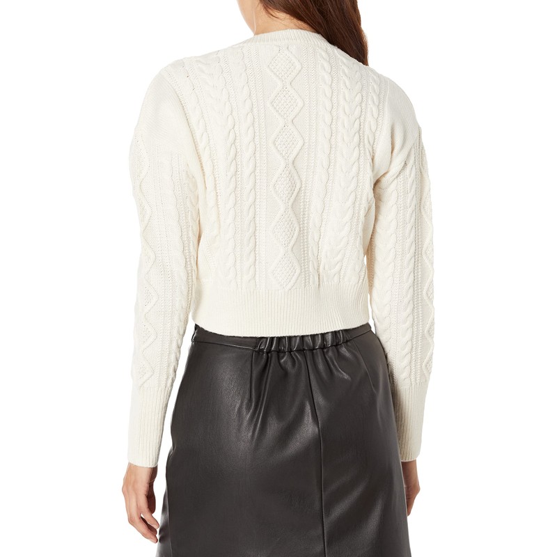 The Drop Waylon Cropped Cable Knit Jumper, Whisper White, XXL