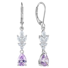 YL Wedding Dangle Earrings for Brides Bridesmaid 925 Sterling Silver Created Alexandrite Long Leaf Bridal Earrings Rose Gold Jewelry for Women Prom