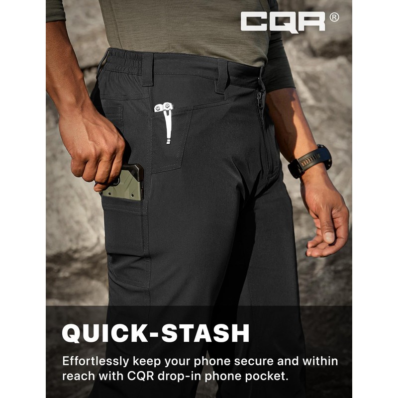 CQR Men's Quick Dry Tactical Pants, Water Resistant Outdoor Pants,