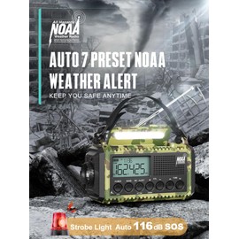 Emergency Radio with NOAA Weather Alert & 44400mWh Solar Hand Crank, AM/FM/SW/NOAA Alerts Radio with 6-Way Power, Flashlight, Reading Lamp, SOS Siren for Home, Outdoor, Camping, Emergencies