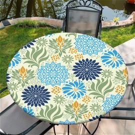 artslion Outdoor Round Tablecloth with Elastic Band 36 In（90Cm Elastic Garden Table Cover Wipe Clean with Blue-green mandala