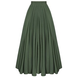 Scarlet Darkness Women Casual Maxi Skirt Flowy Bohemian Renaissance Long Skirts Olive Green S