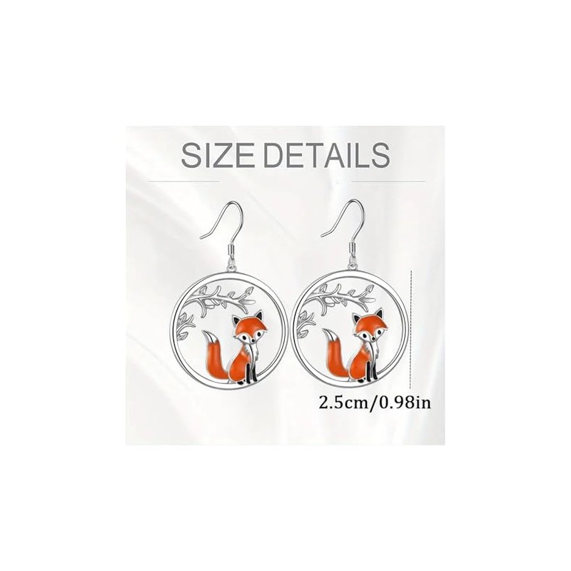 Fox Pendant Necklace and Earrings Set, Silver Tone with Orange