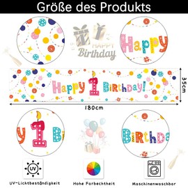 Senken Table Runner for 1st Birthday Girl Boy Children's Birthday Decoration Happy Birthday Decoration Birthday Decoration for Girls Boys Birthday Party Decoration 180 x 35 cm