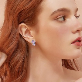 Cluster Earrings 925 Sterling Silver Hypoallergenic Twist Hoop Huggie Earrings with Pink Cubic Zirconia Cluster Hoop Earrings for Women Wife MOM Mother's Day Gifts 17mm x 11.6mm, 0.67*0.46 inches