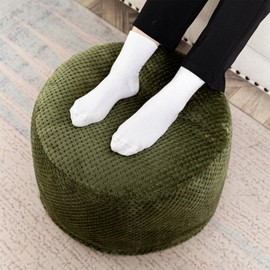 Unstuffed Fur Pouf Ottoman Foot Rest Cover Faux Fur Ottoman Cover 51x31cm Round Poof Seat Floor Bean Bag Chair Foot Rest Storage Solutions for Living Room Bedroom Cover ONLY (Green)