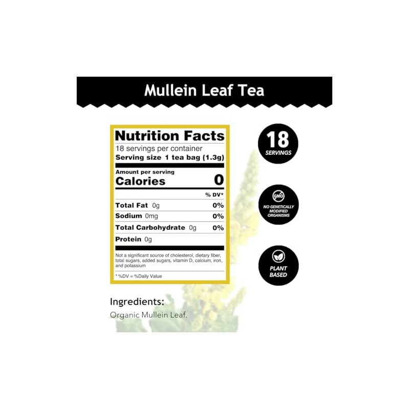 Mullein Tea - Organic Herbs - 18 Bleach Free Tea