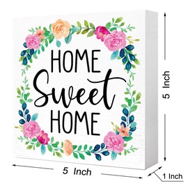 Home Sweet Home Wooden Sign,Spring Wreath Wood Block Plaque Box Sign for Home Farmhouse Bedroom Living Room Desk Table Decoration,House Warming Gifts for New House