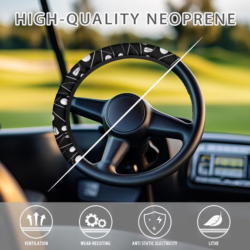 Knextrepoy Golf Cart Steering Wheel Covers, Black, 13-14 Inch, Polyester,