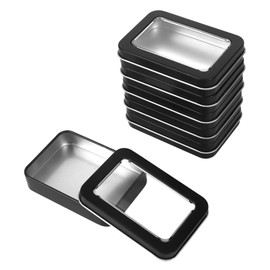 WatDenyFine Pack of 6 Metal Tins with Lids, Storage Box, Small Box with Lid, Small Metal Box, Small Tins, Cards, Tin Cans for Parts, Black