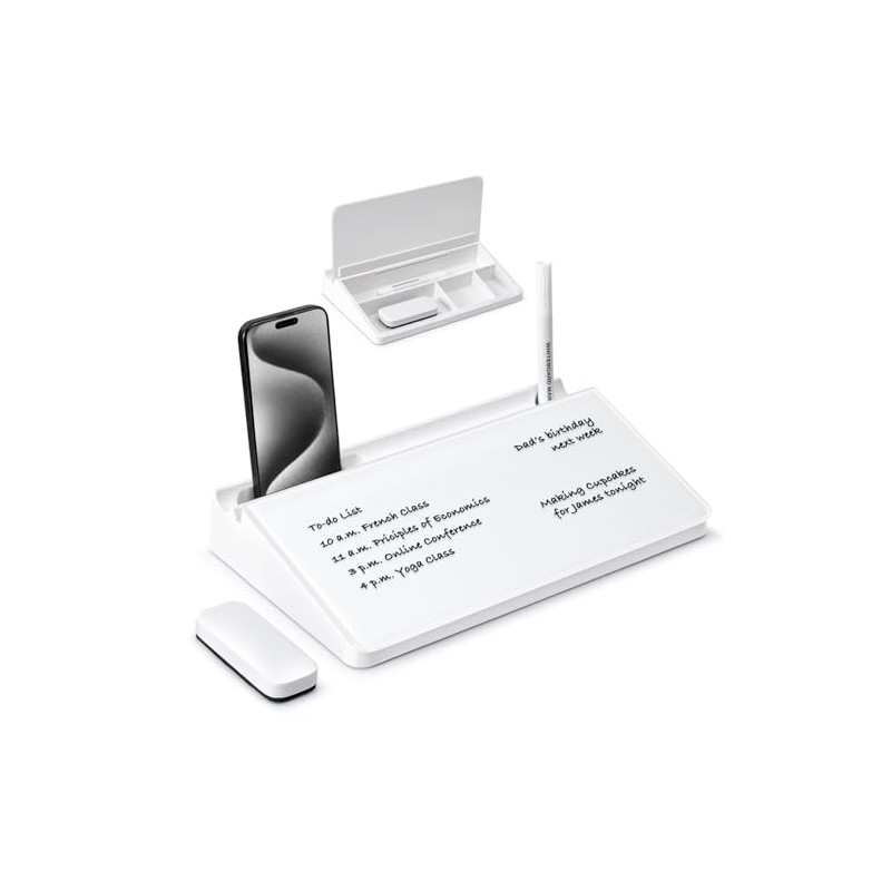 Varhomax Glass Desk Buddy Whiteboard with Storage, Small Dry Erase