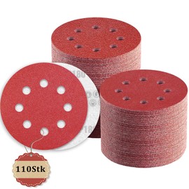 Pack of 110 Sandpaper 125 mm Velcro 180 Grit 8 Hole Sanding Discs 125 mm Round Velcro for Random Orbital Sanders by TWSTYFAL