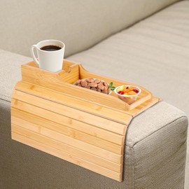Bamboo Sofa Arm Table Tray, Foldable and Portable, 7.75 x 5 x 14 inches