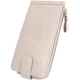 JEEBURYEE Card Case, Men's, Women's, Long Wallet, Thin, Magnetic, Large Capacity, Holds 26 Cards, oil leather grey