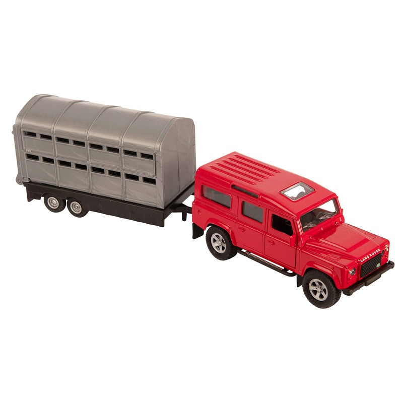 NEW 4X4 GREEN/ RED LAND ROVER CAR WITH SILVER LIVESTOCK