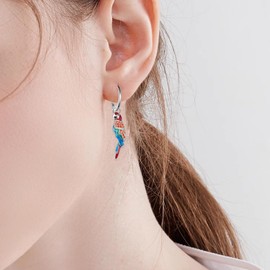 Parrot Earrings 925 Sterling Silver Macaw Bird Earrings for Women Mom Colorful Tropical Jewelry Gifts for Summer Hawaiian Beach Vacation