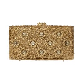 Sunflower Box Crystal Clutch Women Elegant Formal Wedding Bridal Evening Bags Flower Rhinestone Handbags Purse, Gold 1