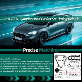 Engine Head Gasket Set & Timing Belt Kit with Water Pump for Toyota Camry 2010-2014 for RAV4 2009-2011 2.5L L4, for Highlander/Sienna/Venza 2009-2014 2.7L L4 - HS26562PT, 13070-0V010, 13050-0V010