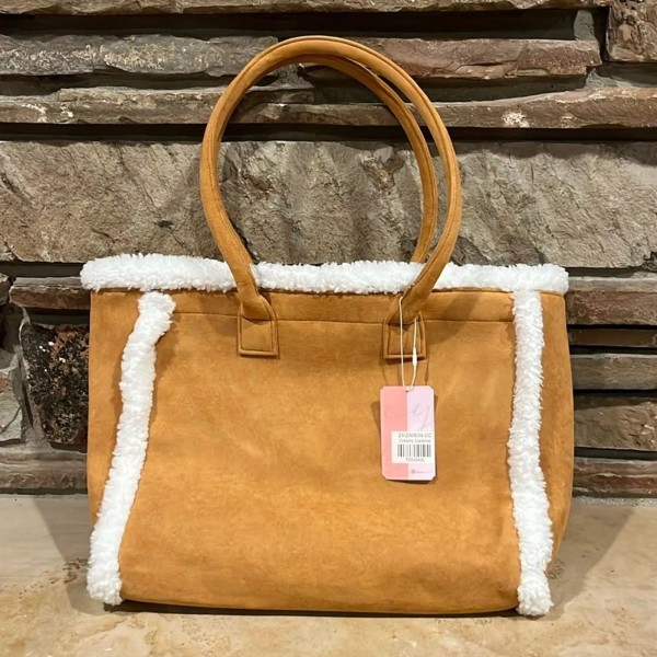Ellison + Young Sueded Fabric and Sherpa Tote Bag