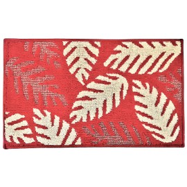 Palm Leaves Floor Mat, Home Kitchen Entrance Rug, Non-Skid Comfortable Standing, 17" x 28" (Red)