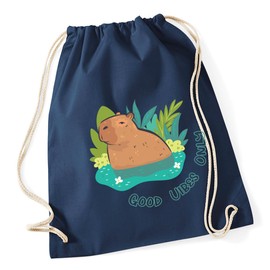 Hippowarehouse Good Vibes Only capybara Drawstring Cotton School Gym Bag 37cm x 46cm, 12 litres