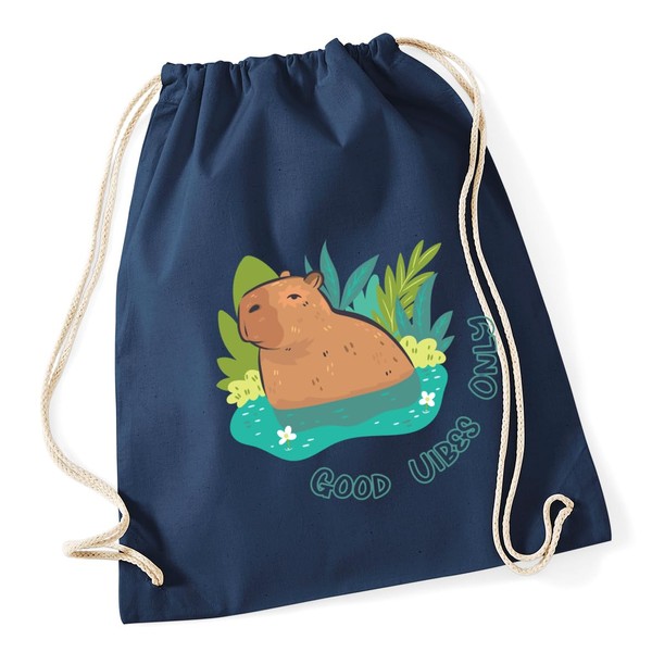 Hippowarehouse Good Vibes Only capybara Drawstring Cotton School Gym Bag