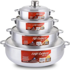Aluminum Caldero Stock Pot Set (2/3.5/7/13 Quart), Cosine Cooking Dutch Oven, Serve Large & Small Groups, Riveted Handles, Commercial Grade (8  Set) - Color: Aluminum Lid