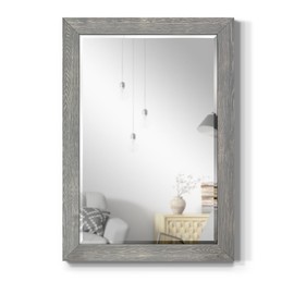 Renditions Gallery Horizontal Gray Wood Frame Vanity Body Mirror Rustic Farmhouse Rectangular Decorative Wall Mounted Aesthetic Mirror for Bedroom Living Room Bathroom - 41"x29" LT07