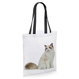 Cat Ragdoll Gifts for Cat Lovers Owners - Reusable Shopper Shoulder Tote Bags with Cats on - White