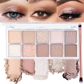 Sombras de ojos, Paletas de Sombras de Ojos,10 Colores Maquillaje Paleta de Sombra de Ojos Durabilidad Pallete Cosméticos Paleta Maquillaje con Pinceles para el Maquillaje Diario (C)