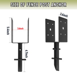 Nrspp 4x4 Concrete Post Anchor 4 Pcs(Inner Dia 3.6"x3.6") U Shape Fence Post Holder Ground Spike Metal Black Powder Coated Post Base