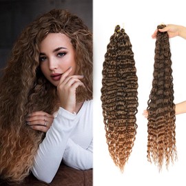 Wondsea 30 Inches / 73 cm Deep Twist Crochet Hair Water Wave Twist Hair Bundles Ocean Wave Curly Bohemian Crochet Braids Deep Wave Hair Bundles, Ponytail Hair Extensions (Black and Brown)