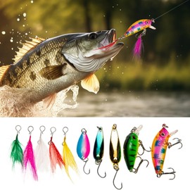 Fishing Lure Kit - Trout Spoon with Detachable Feather | 20X Fishing Accessories for Freshwater Saltwater, Tackle Kit for Perch Trout Carp