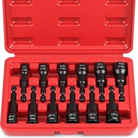 12-Piece Magnetic Nut Driver Set - Premium Impact Power Hex Nut Driver Drill Bit Master Kit, SAE & Metric, 1/4-Inch Quick-Change
