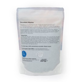Decaffeinated Strongest Dark Roast Ground Coffee 227g - Decadent Decaf Dark Roast - For French Press Cafetiere Filter Drip V60 Aeropress - Swiss Water CO2 Process - Strength 5