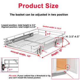 DINDON Pull Out Cabinet Organizer, (14" W x 18" D) Heavy-Duty Metal Sliding Drawer Shelf, Bathroom Under Sink Kitchen Cabinets Organizer and Storage Slide Out Shelves, Chrome, 1 Tier, 2 Pack