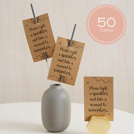 ANGEL & DOVE Pack of 50 Kraft Sparkler Cards Funeral Favours (Sparklers not Included) - Memorial, Celebration of Life